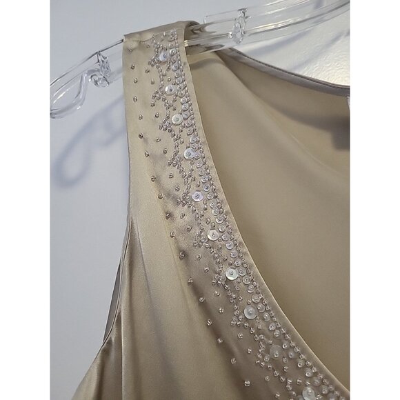 Nine West Y2k Babydoll Blouse Sleeveless Silk Champagne Beaded Detail 12 NWT - Picture 3 of 8